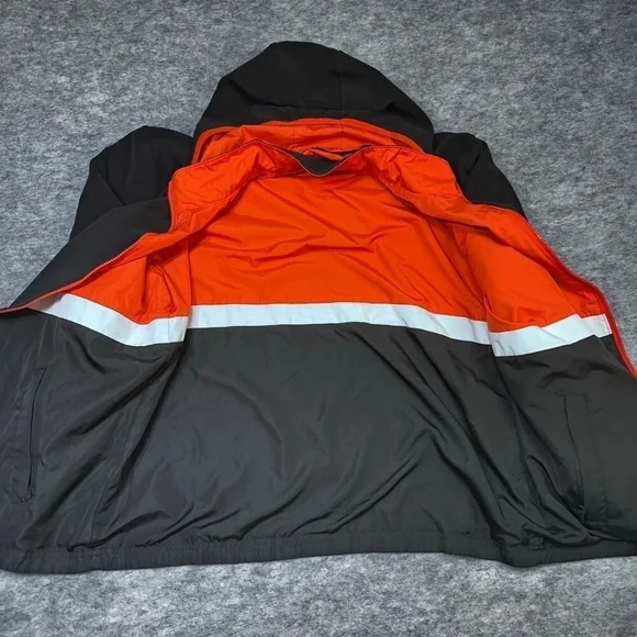 Jacket Mens XL Black Orange Reversible Hooded Fleece Jacket Zip Bengals colors - Picture 2 of 8